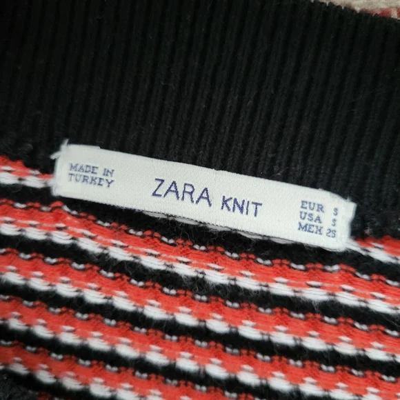 Zara knit skirt small funky 70s 60s orange black white geometric stripe mini - Picture 3 of 4